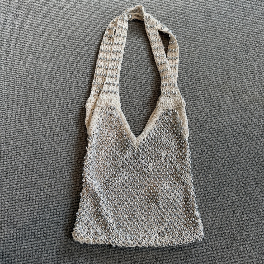 Zara White Beaded Women's Bag